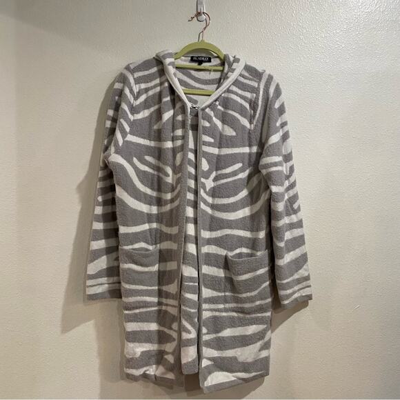 Piccadilly Gray Zebra Print Plush Hooded Cardigan Sz S - Picture 2 of 10